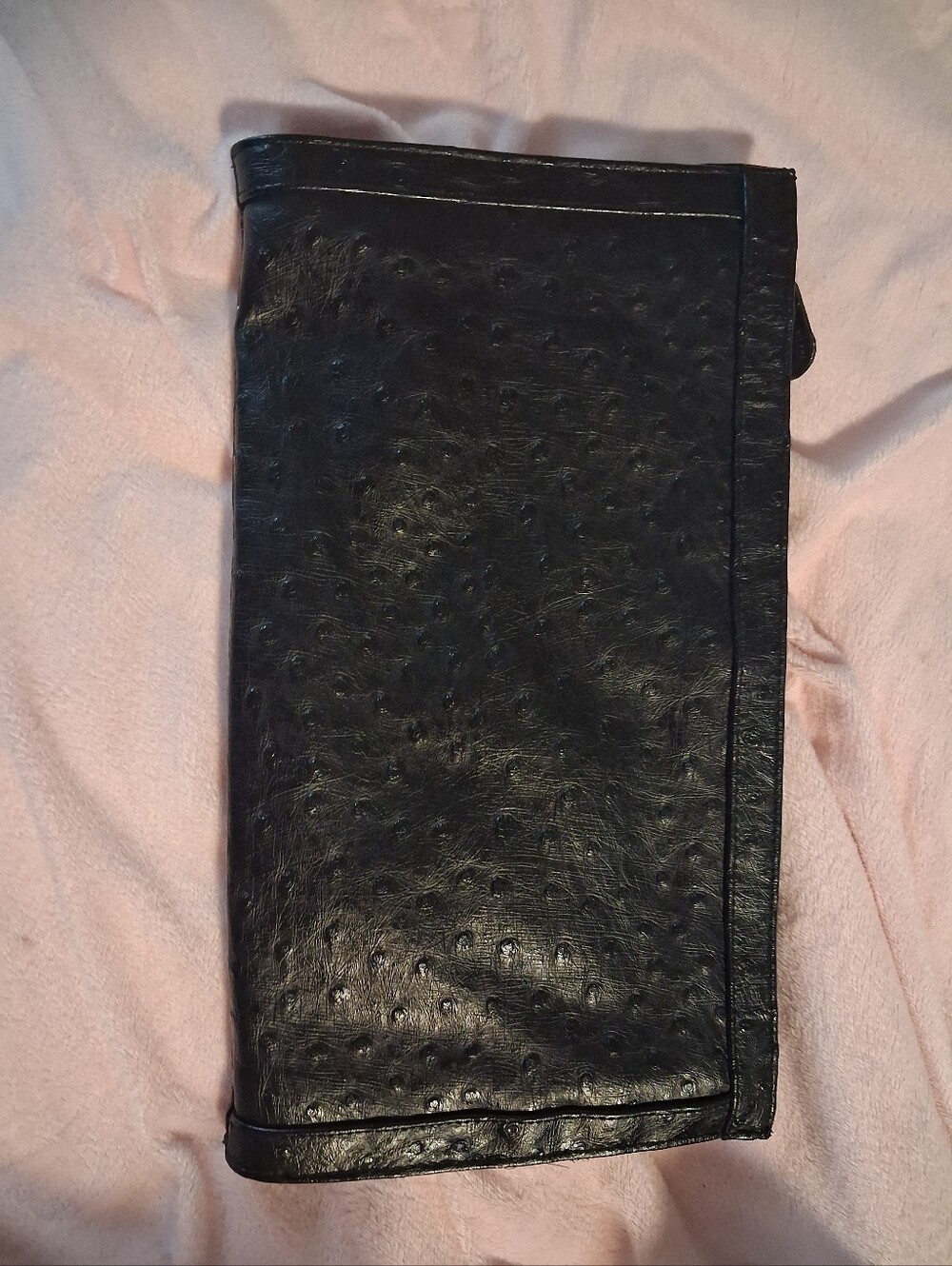 VIntage Bueno Black Faux Ostrich Leather Folded Travel Wallet